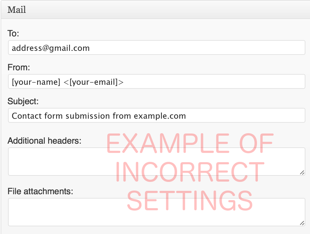 incorrect Contact Form 7 settings
