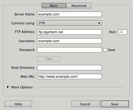 Dreamweaver site setup screen 3