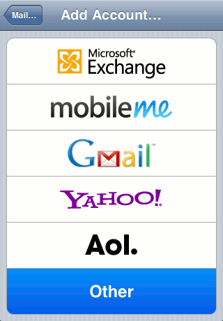iPhone add account screen 1