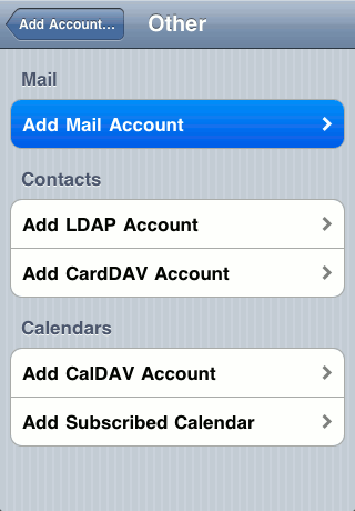 iPhone add account screen 2