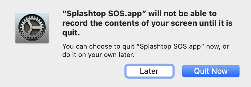 Splashtop Quit Now message
