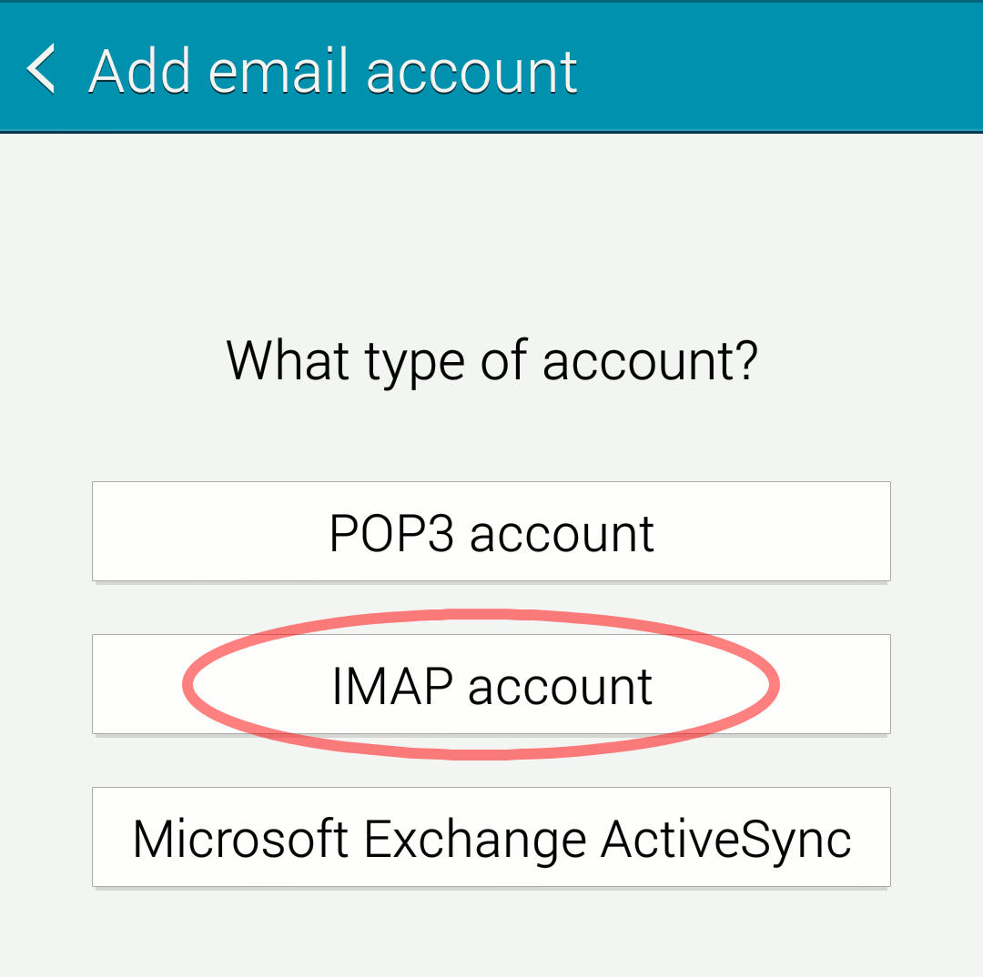 Android “Choose account type” screen