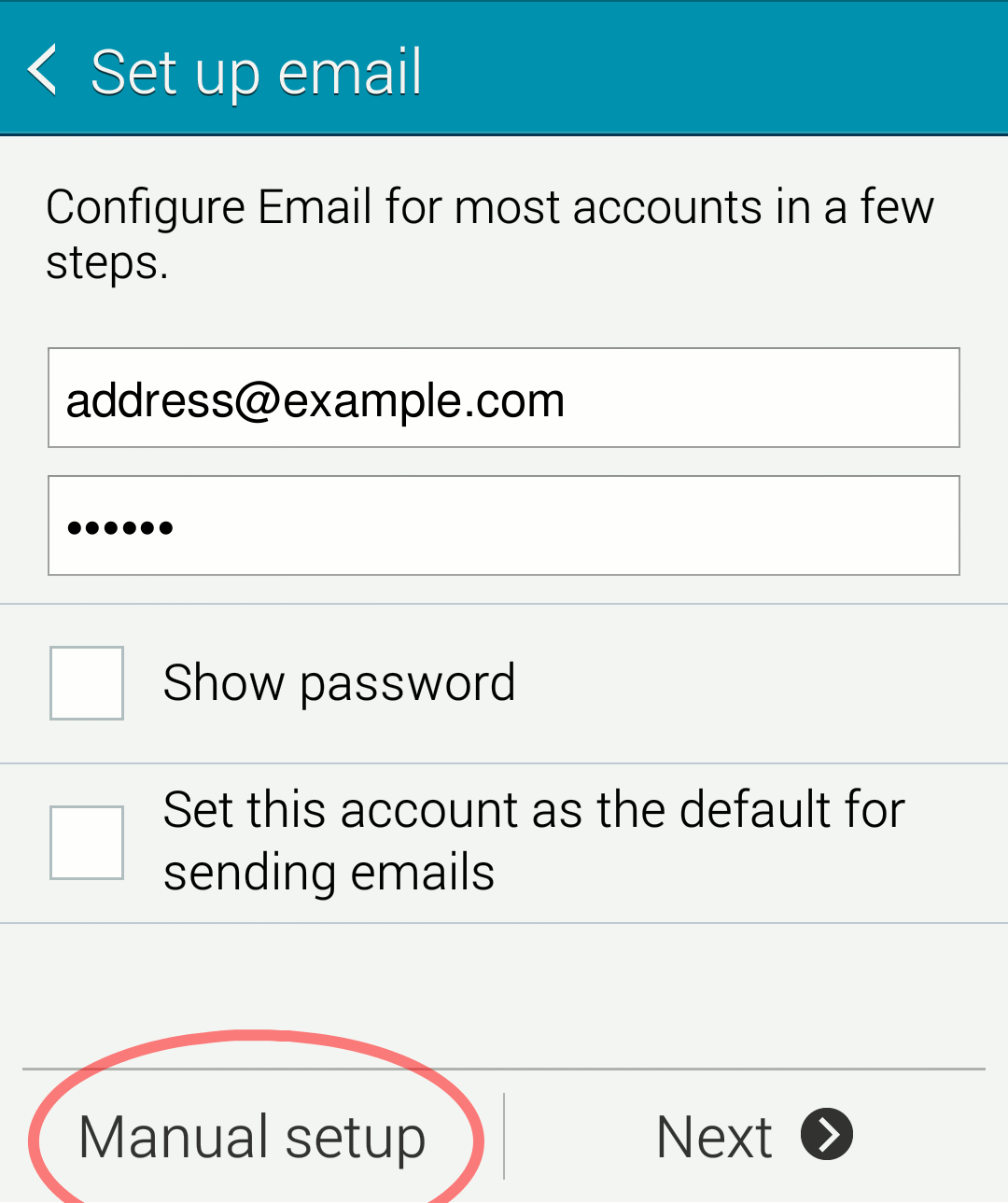 Android “Set up email” screen