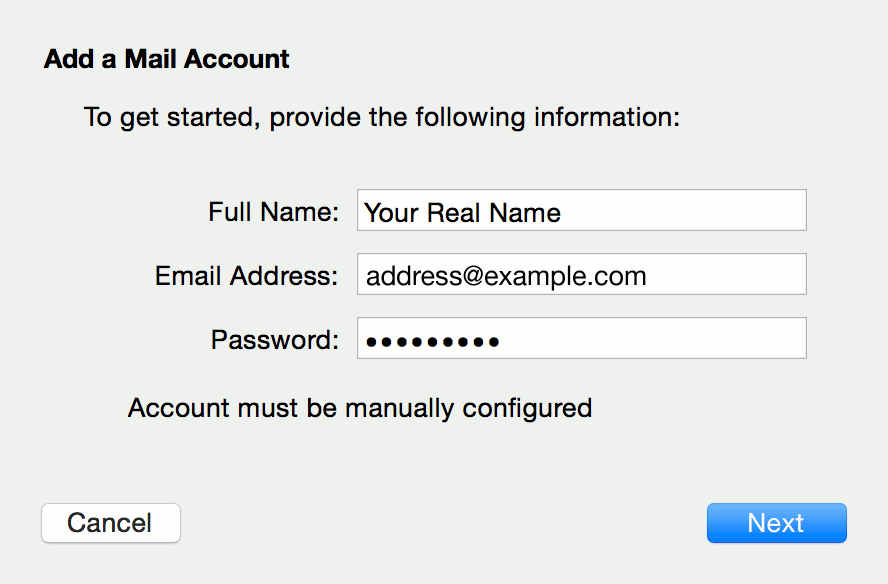 Account must be manually configured
