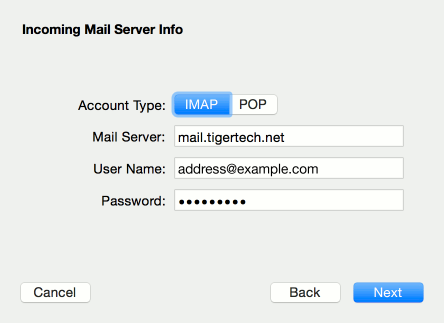 Incoming Mail Server Info