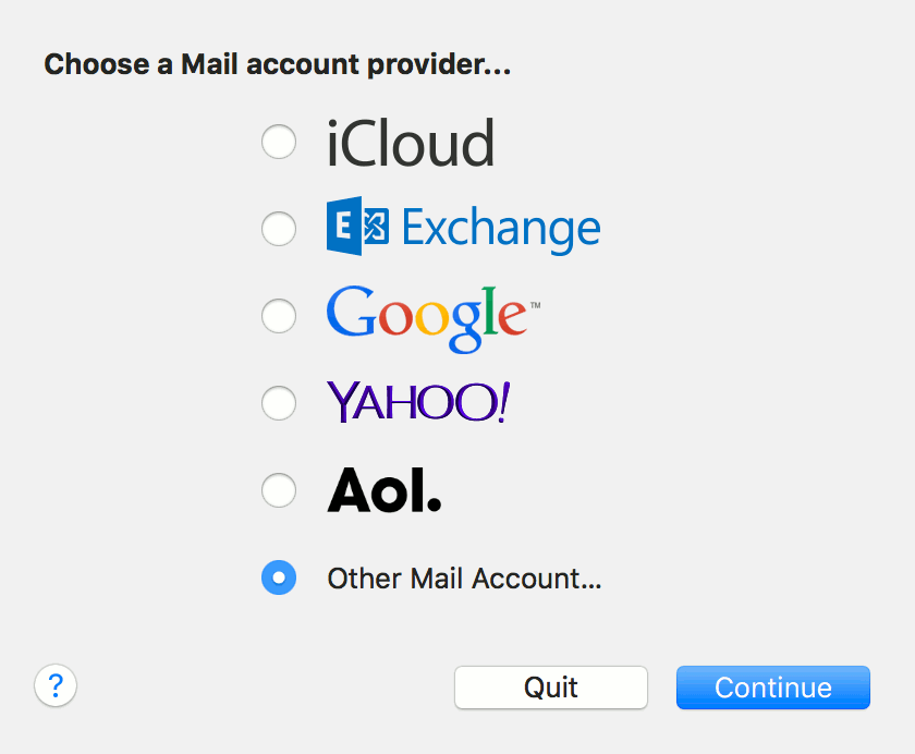 Choose a Mail account provider
