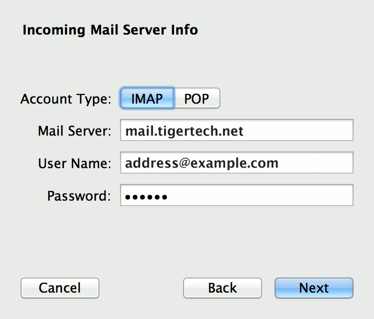 Incoming Mail Server Info