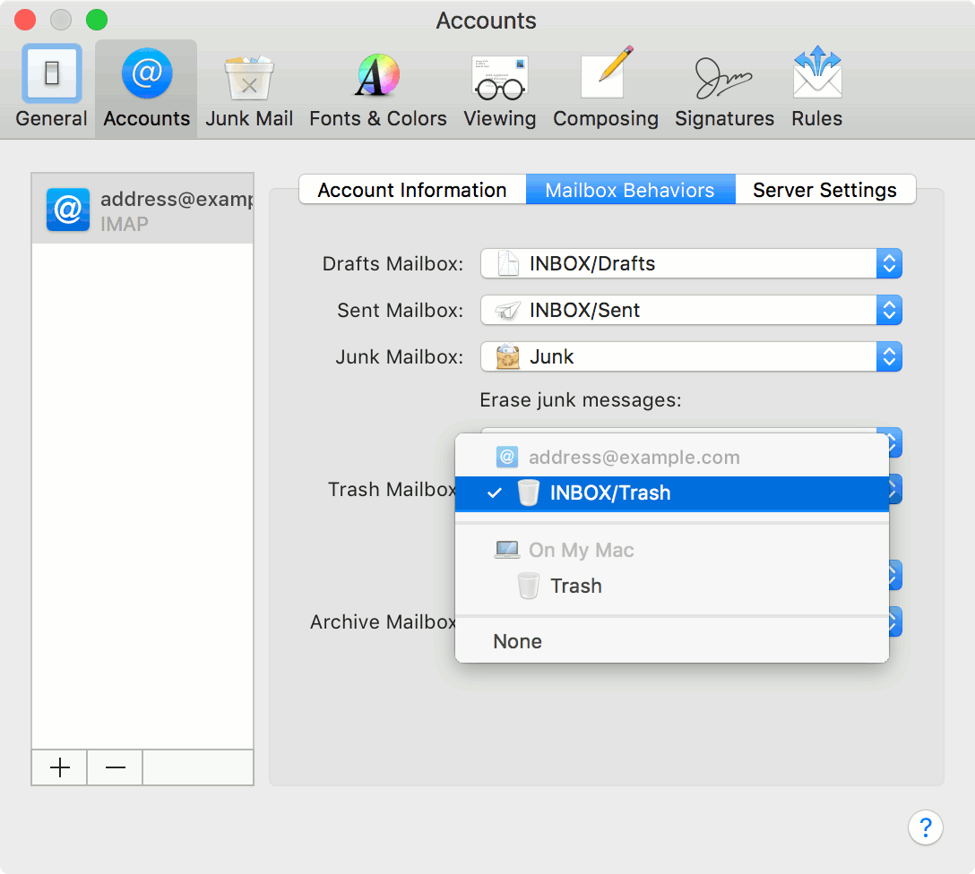 Apple Mail folder settings