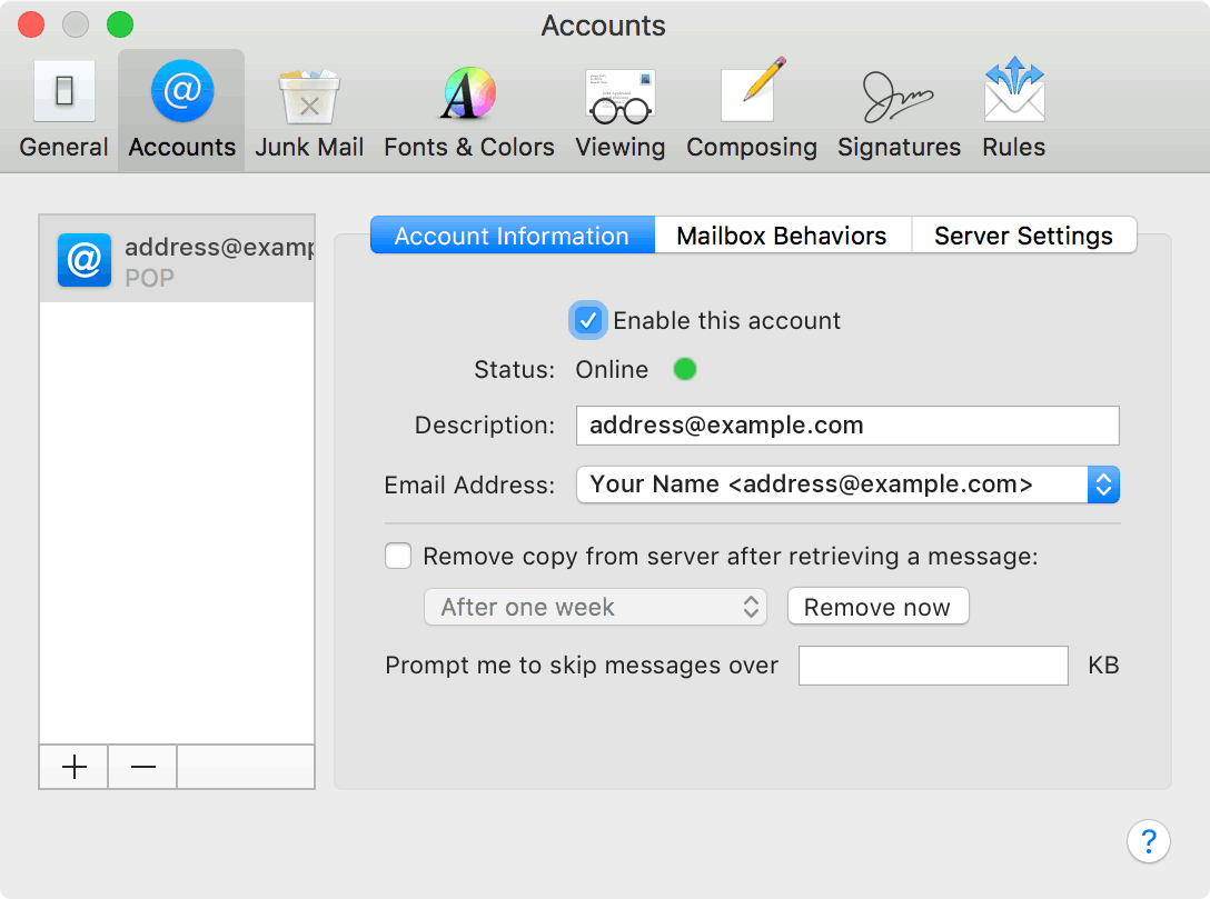 Leaving Mail on the Server with Apple Mail | Tiger Technologies Support