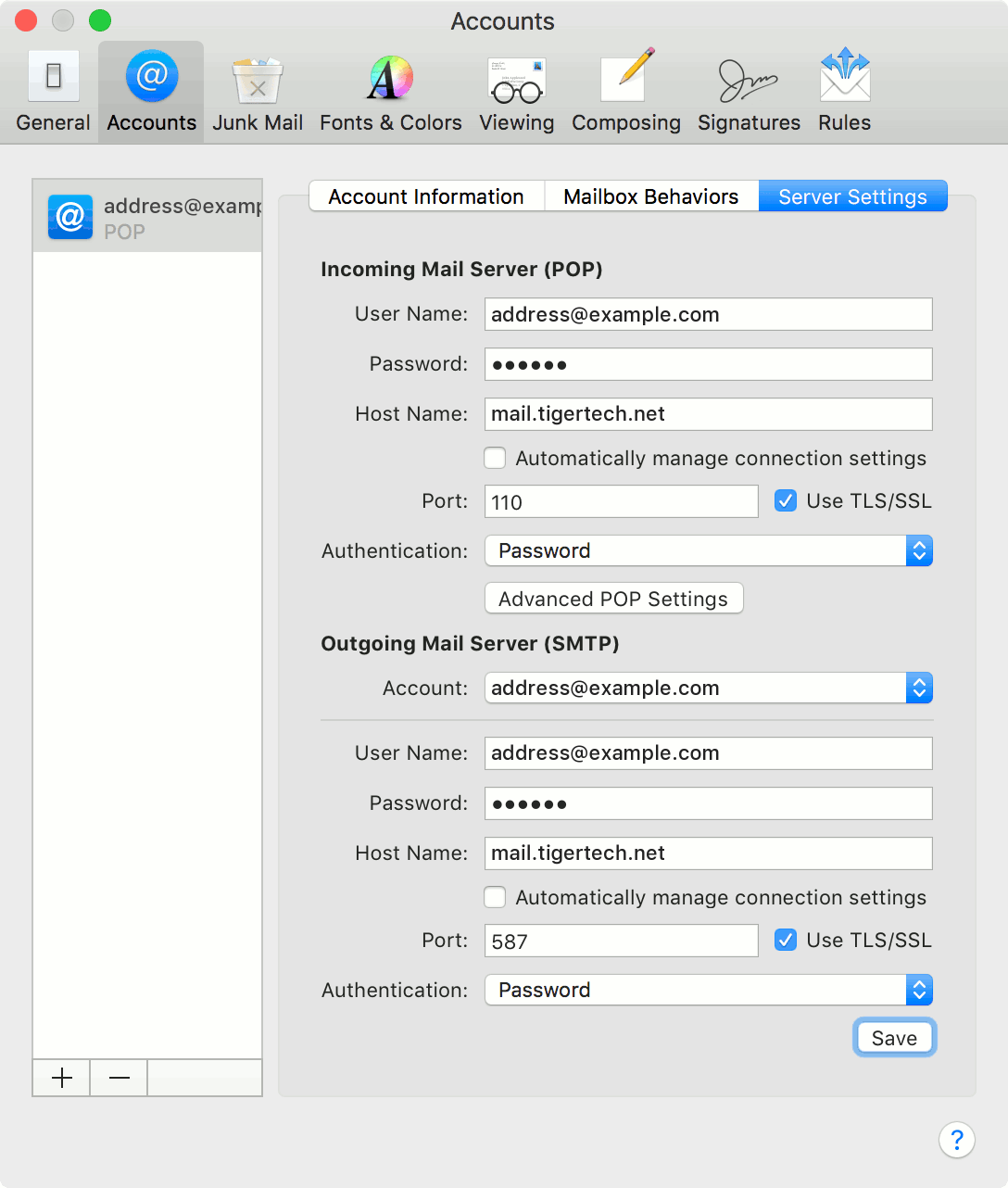 Verifying Mail POP Settings | Tiger Support