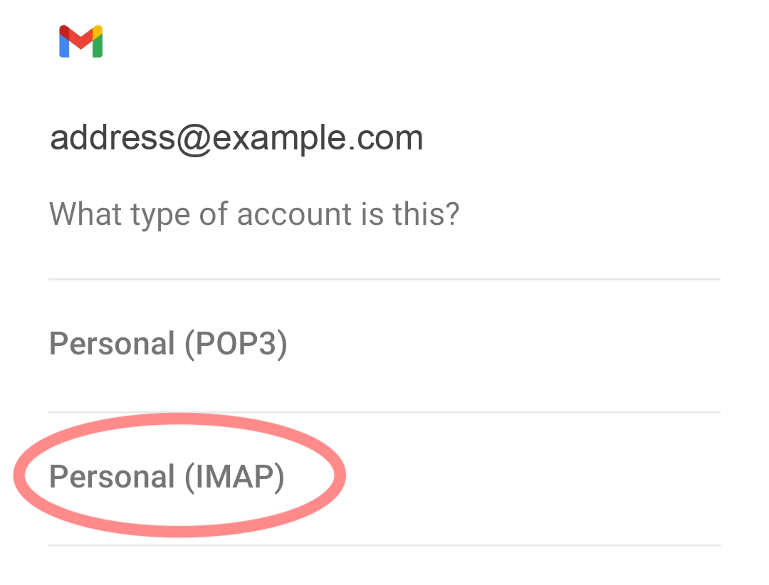 Gmail Android IMAP type