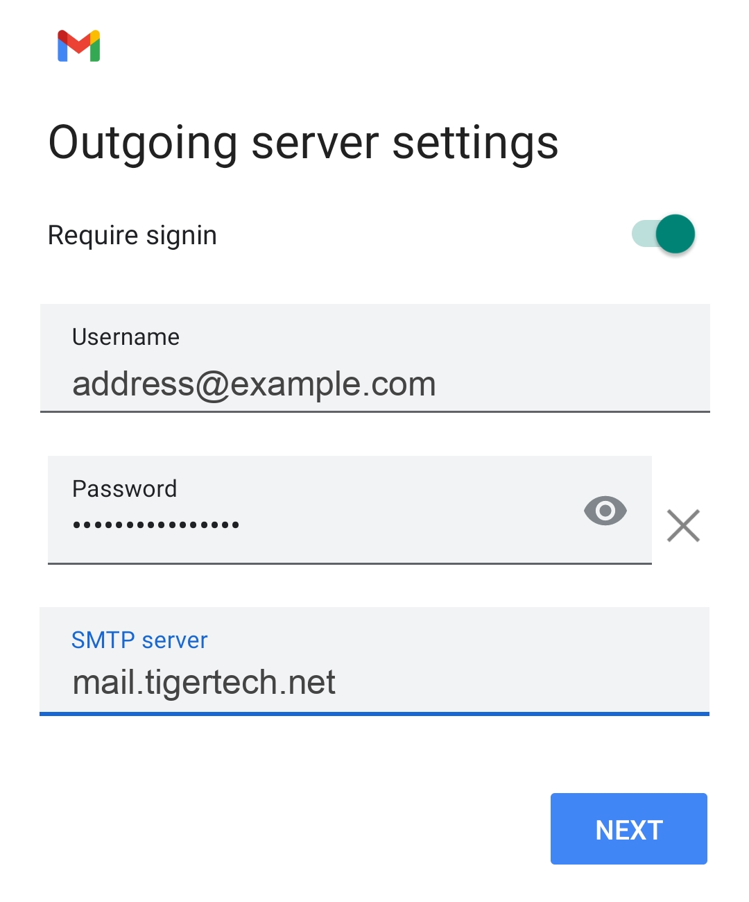 Gmail Android outgoing settings
