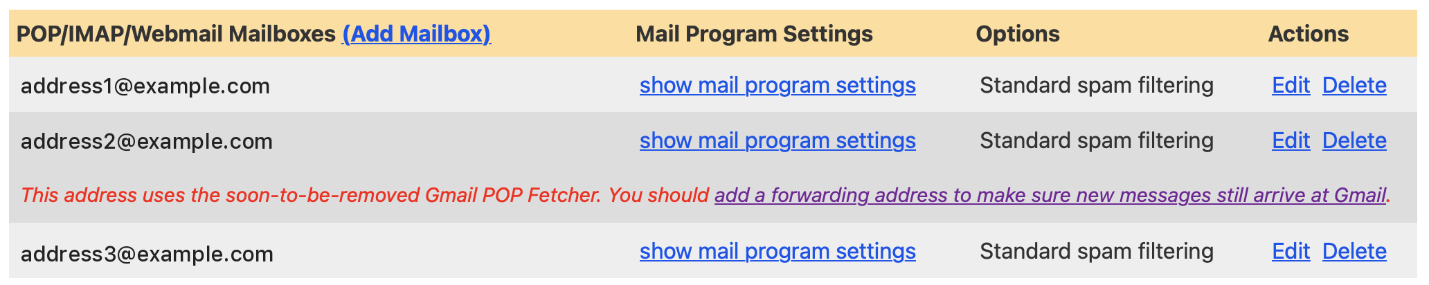 Gmail POP Fetcher warning