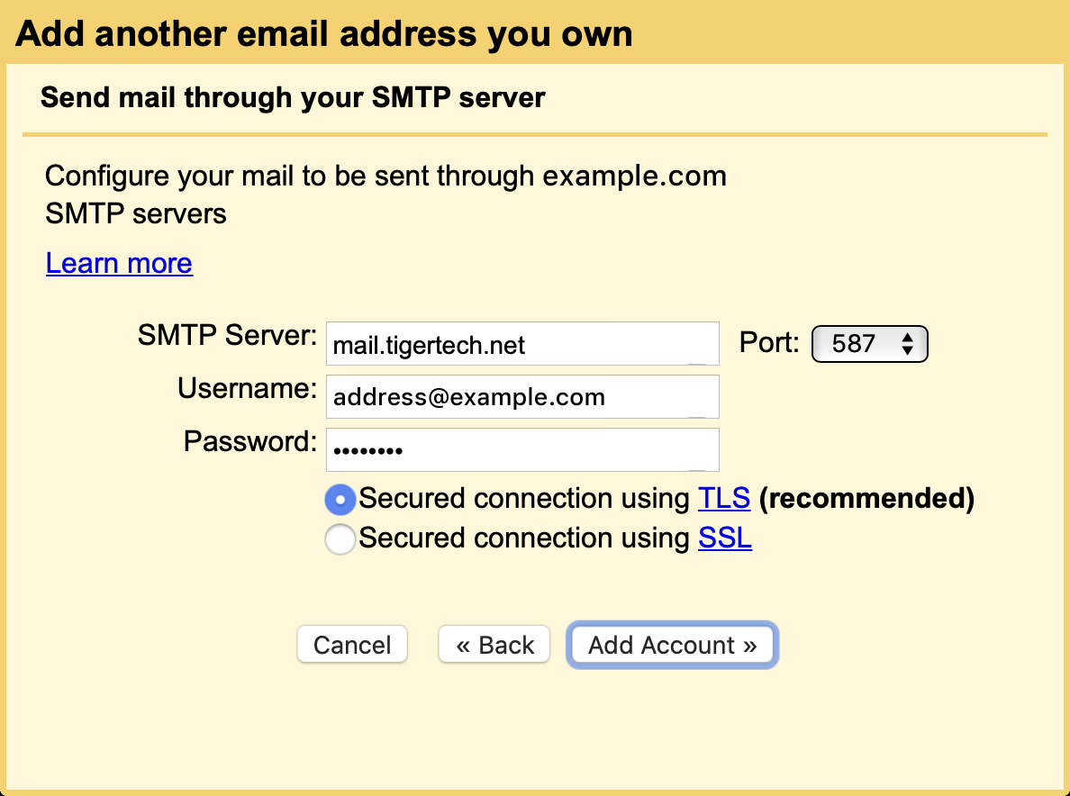 Gmail Outgoing mail server settings
