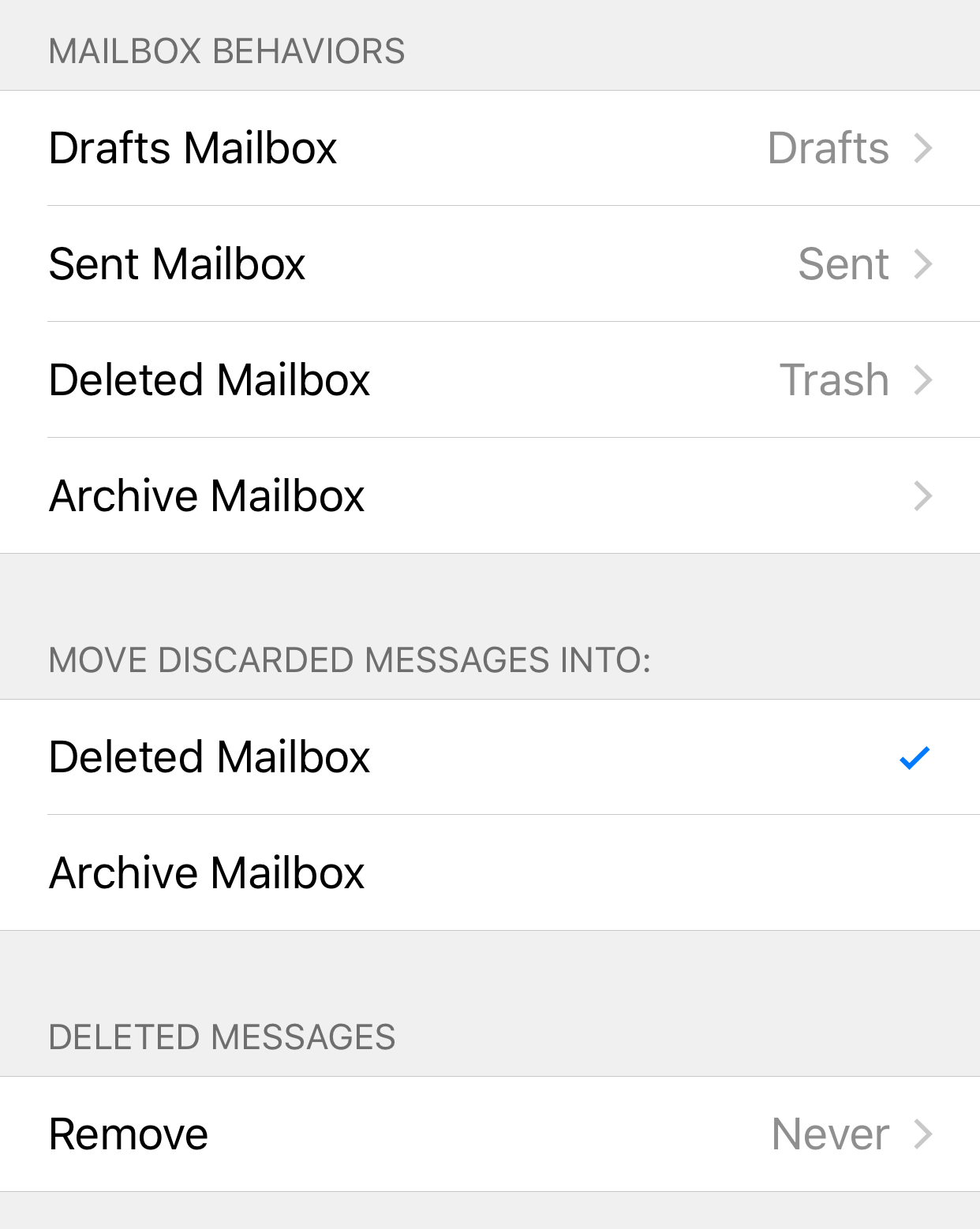 iPhone Mailboxes screenshot