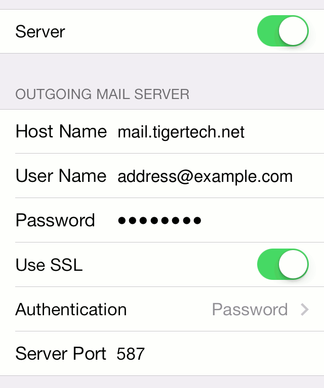 iPhone outgoing mail server settings