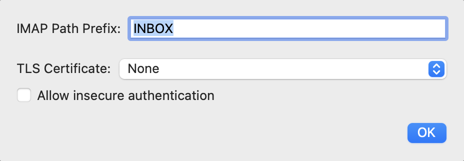 Apple Mail IMAP Path Prefix showing INBOX