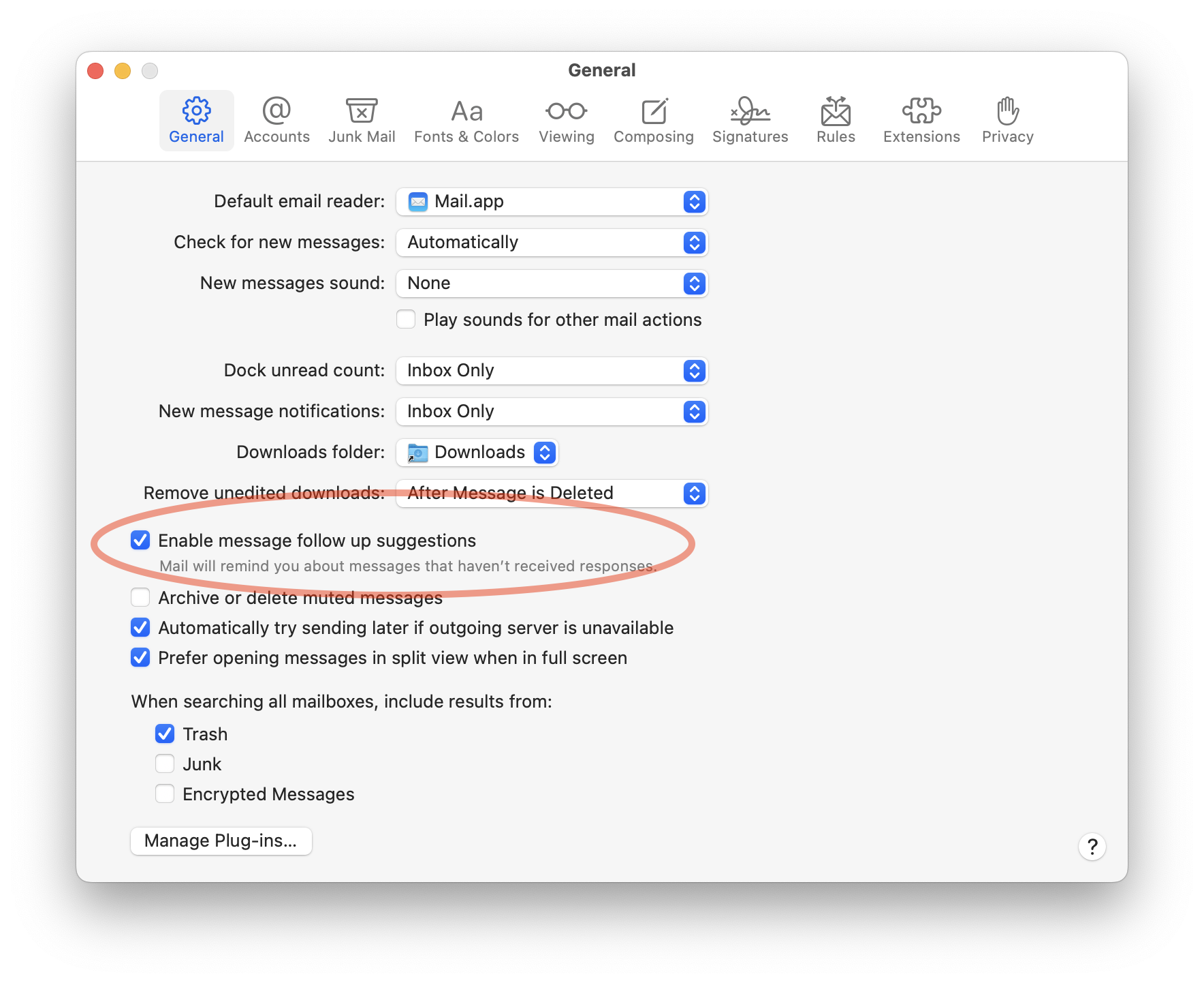 Follow Up setting on macOS