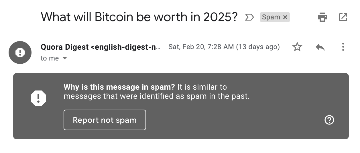Message in Gmail spam folder