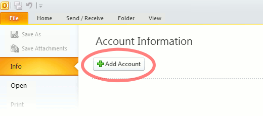 Outlook 2010 "Add Account" button
