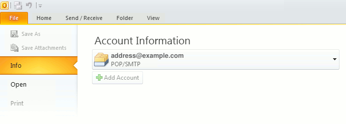 Outlook 2010 select account