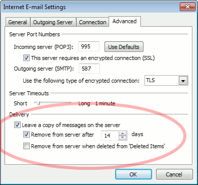 Outlook 2010 "leave messages on server" settings