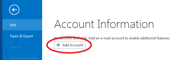 Outlook 2013 "Add Account" button