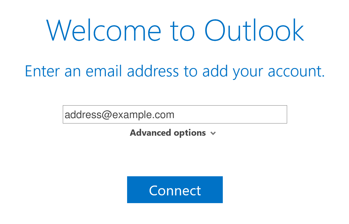 Welcome to Outlook screen