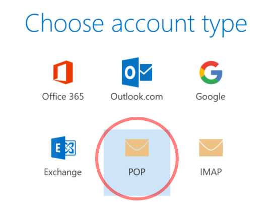 Outlook 2016 Choose Account Type window