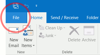 Outlook 2016 File tab