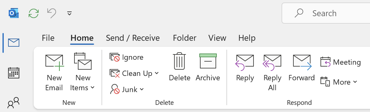 Outlook 2016 toolbar