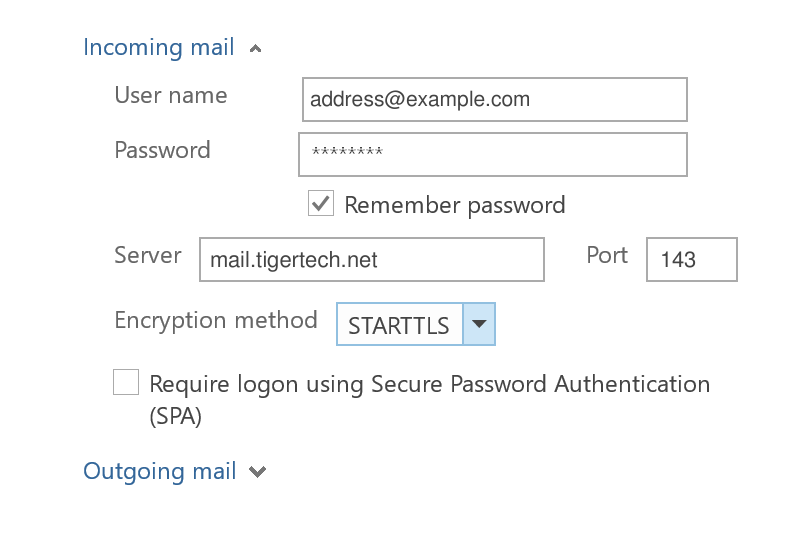 Outlook incoming settings