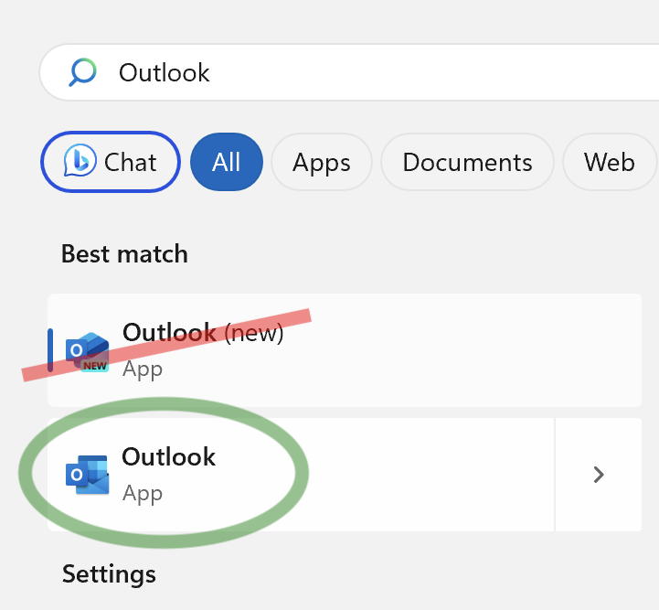 Outlook Start Menu item