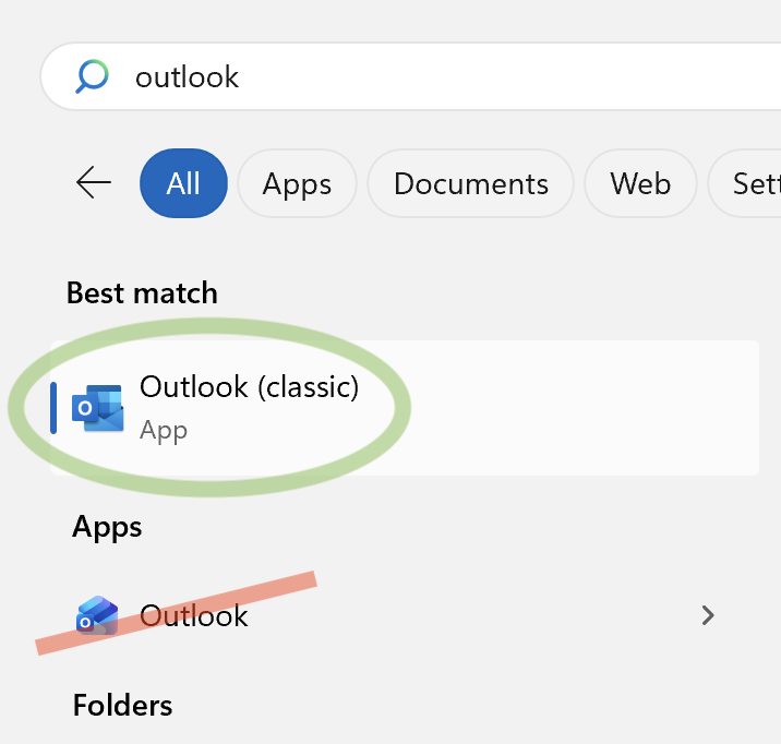 Outlook Start Menu item