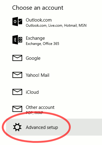Windows 10 Mail Choose an account