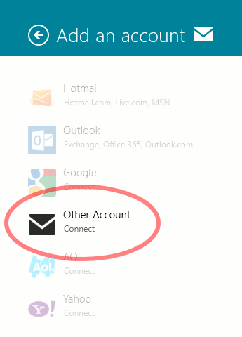 Windows 8 Mail Other Account link