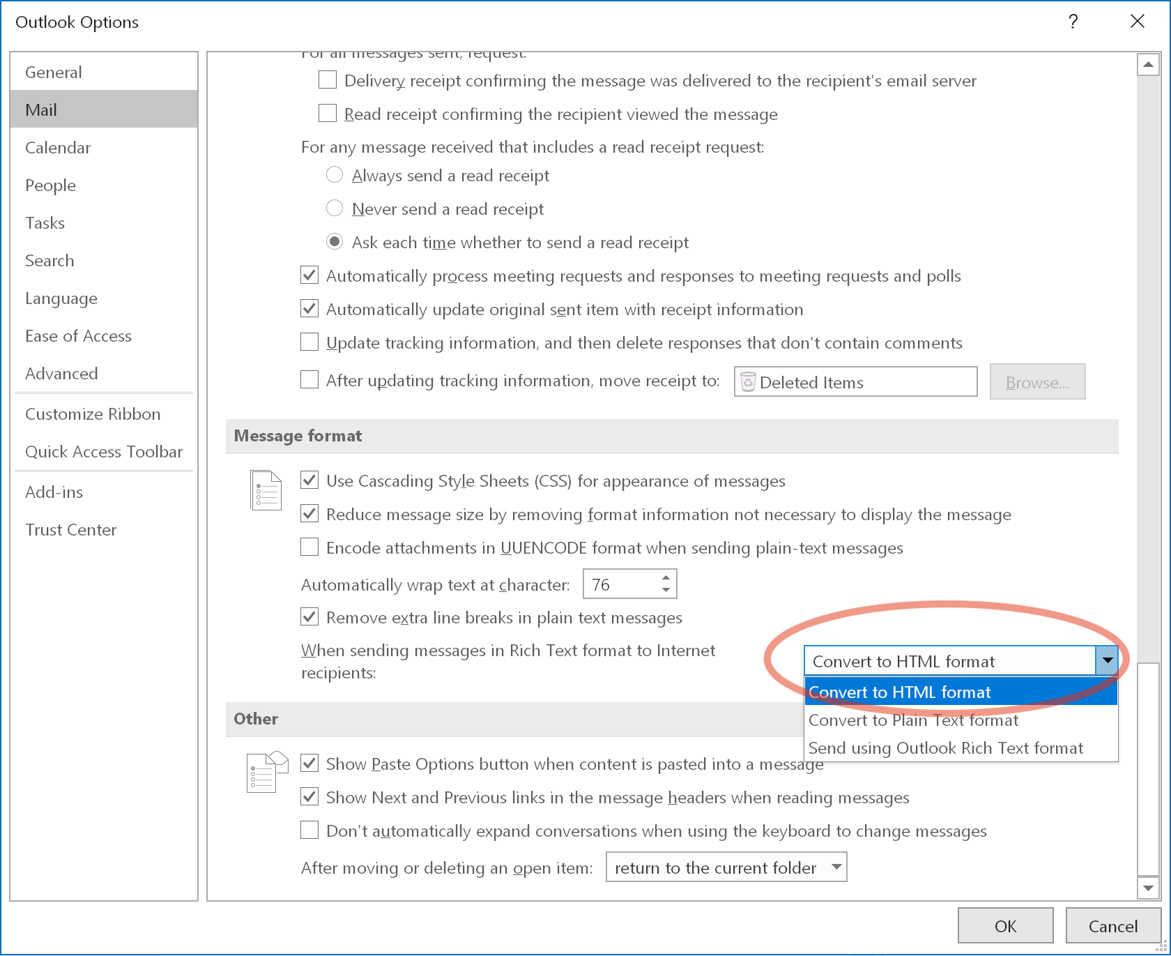 Outlook settings